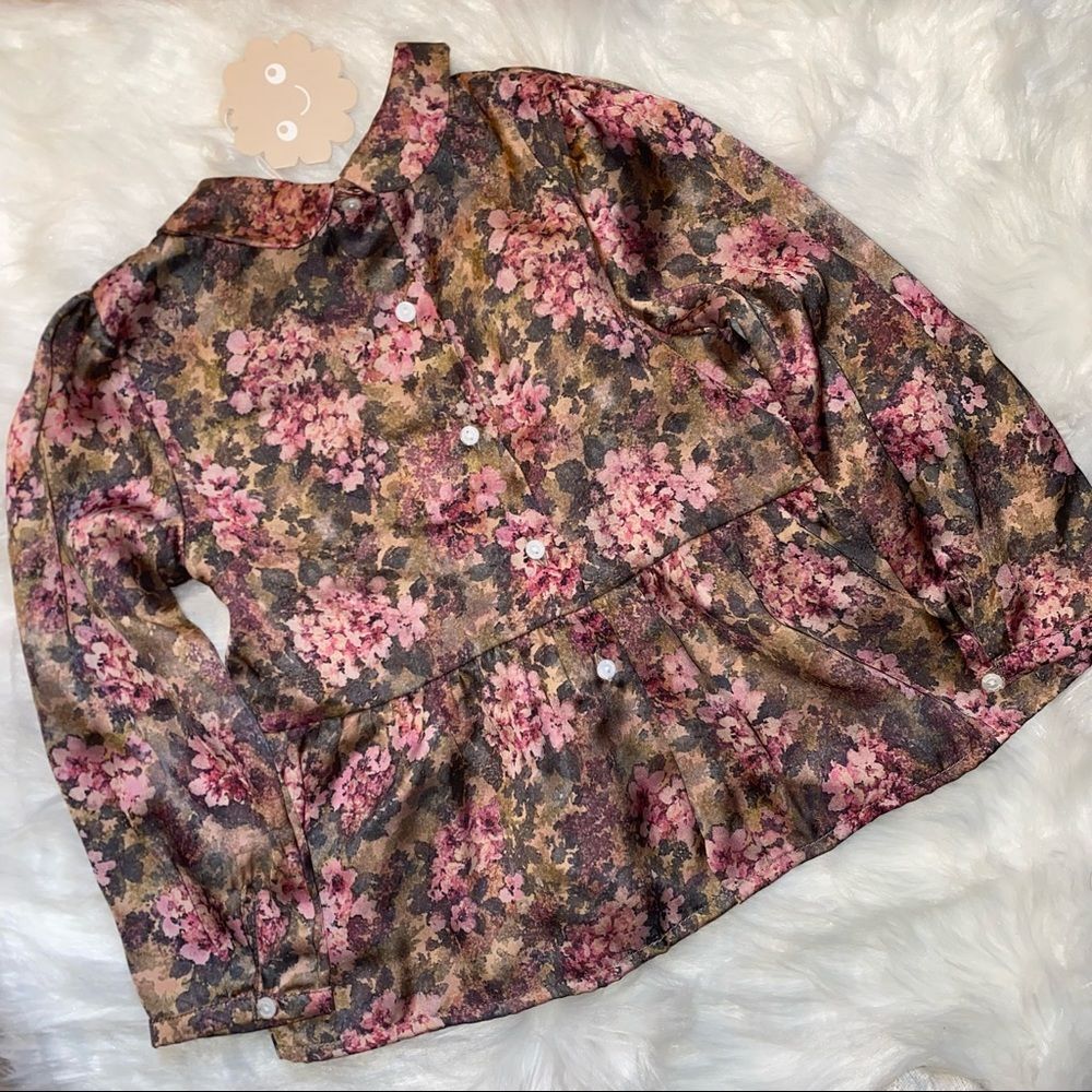 Patachou Long Sleeve Floral Top button down back Size 3 year